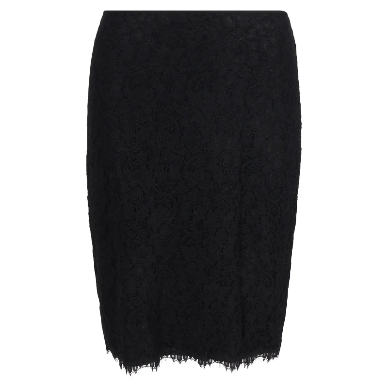 Diane Von Furstenberg Scalloped Pencil Skirt in Black Polyester