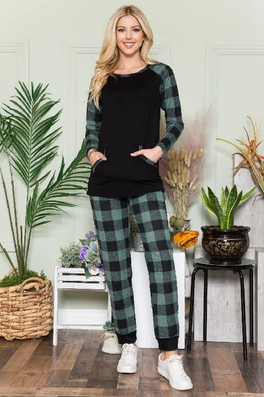 Plaid Long Sleeve T-Shirt with Pockets