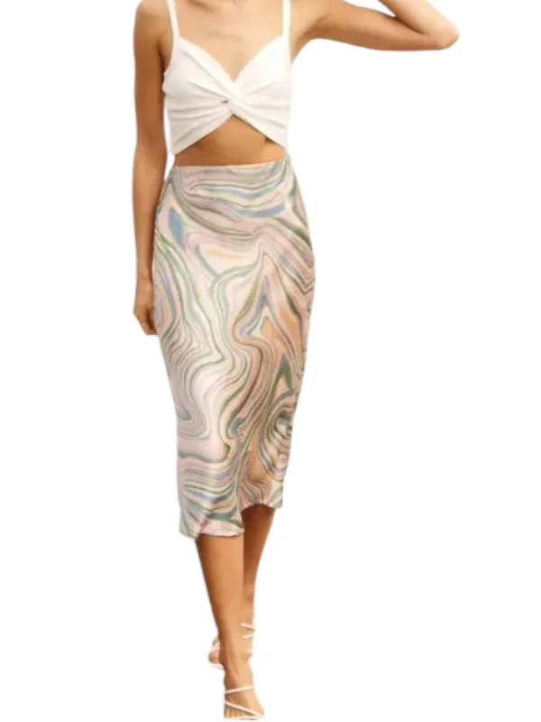 So Fresh A Line Midi Skirt In Green Marble