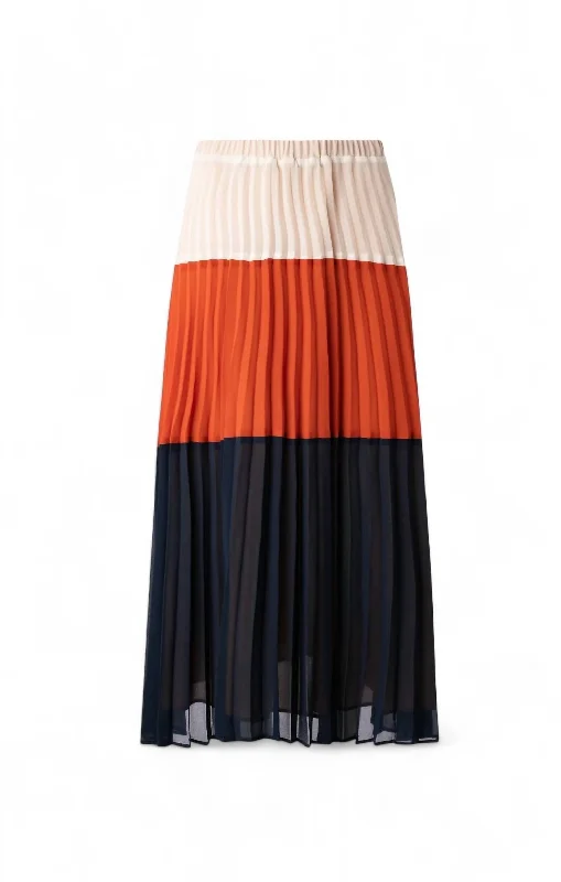 Women's Pleated Color Block Skirt In Sunburst