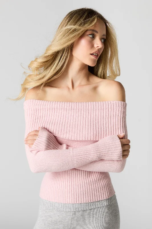 Ribbed Knit Off Shoulder Sweater