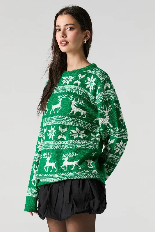 Green Fairisle Jacquard Knit Christmas Sweater