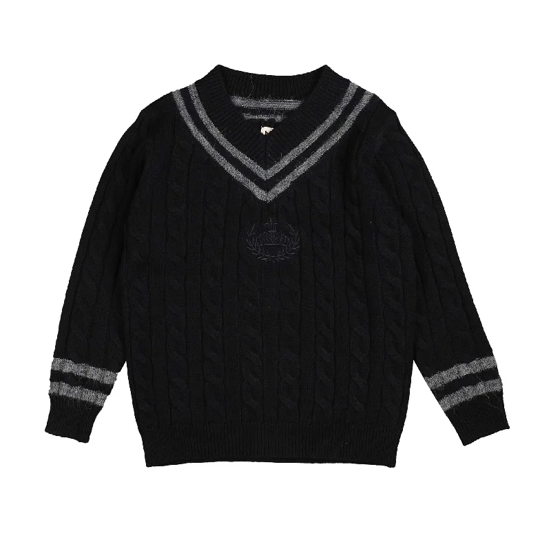 Belati Navy Cable V-Neck Emblem Knit (BKN380)