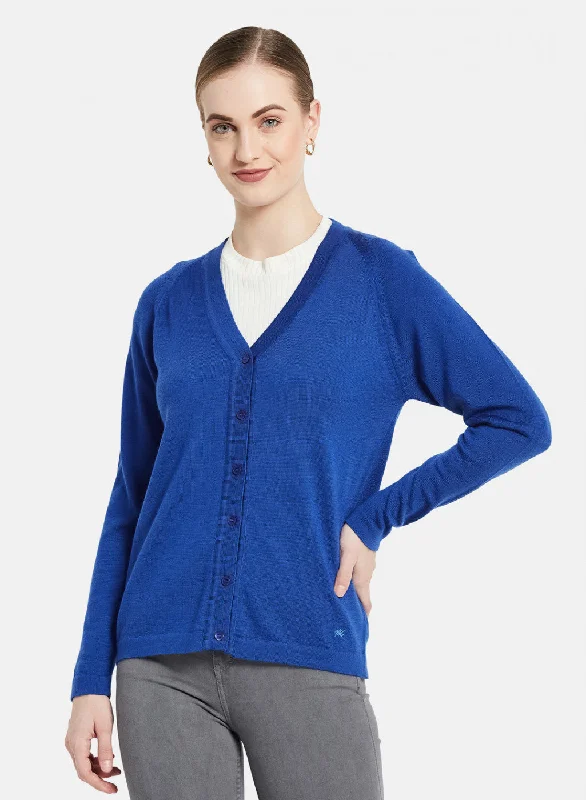 Women Blue Solid Cardigan