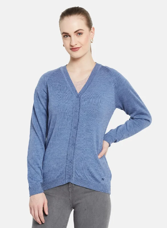 Women Blue Solid Cardigan