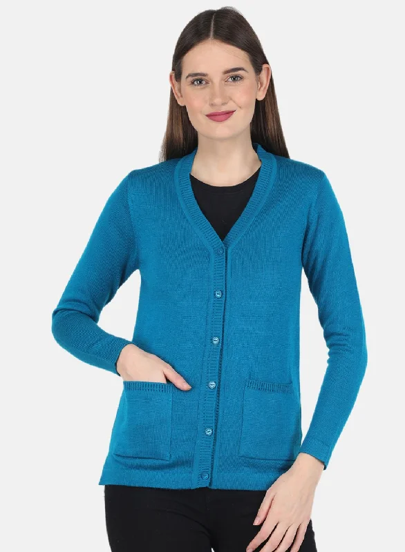 Women Blue Solid Cardigan