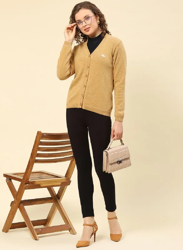 Women Brown Solid Lamb wool Cardigan