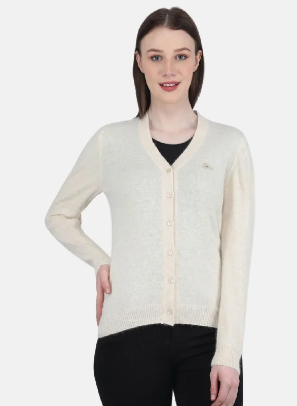 Women Cream Solid Cardigan