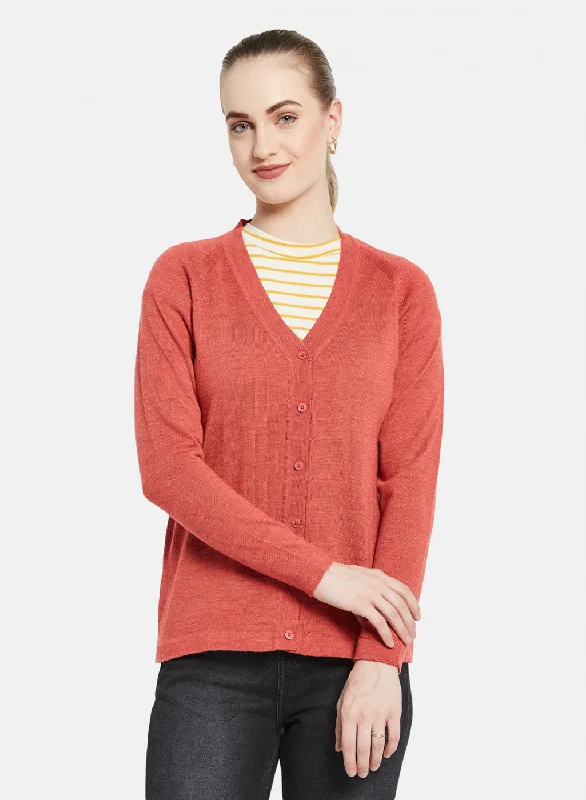 Women Light Red Solid Cardigan