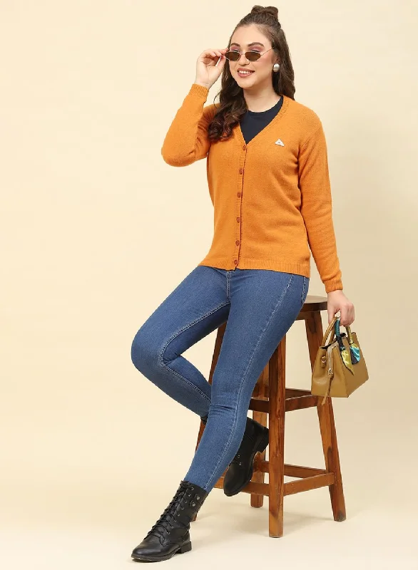 Women Mustard Solid Lamb wool Cardigan