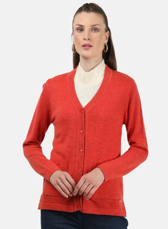 Women Orange Solid Cardigan