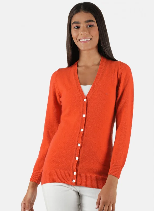 Women Orange Solid Cardigan