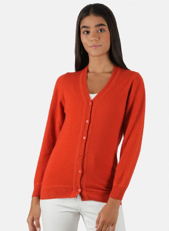 Women Orange Solid Cardigan