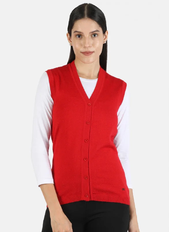 Women Red Solid Cardigan