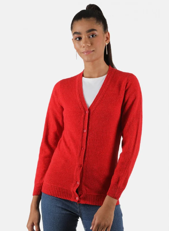 Women Red Solid Cardigan