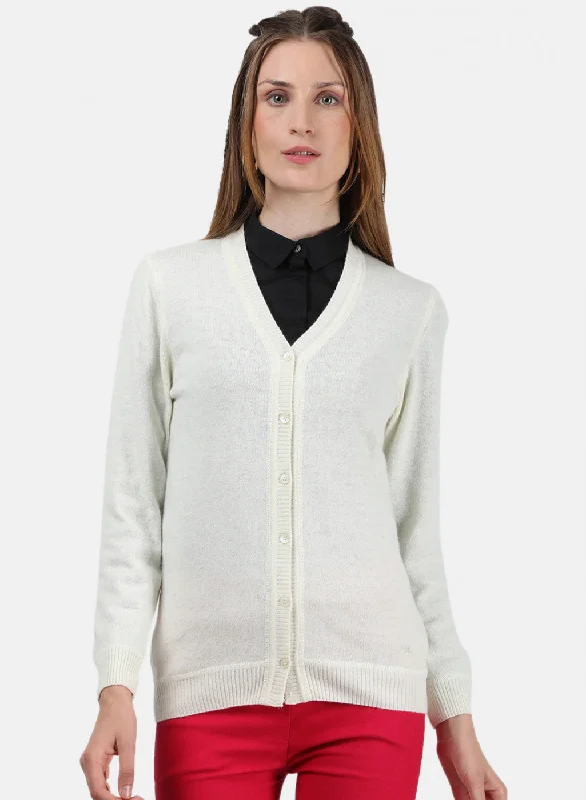 Women White Solid Cardigan