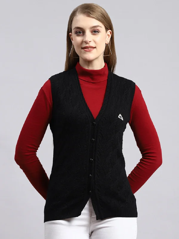 Women Black Self Cardigan