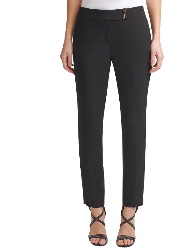 Petites Womens Ankle Mid-Rise Straight Leg Pants