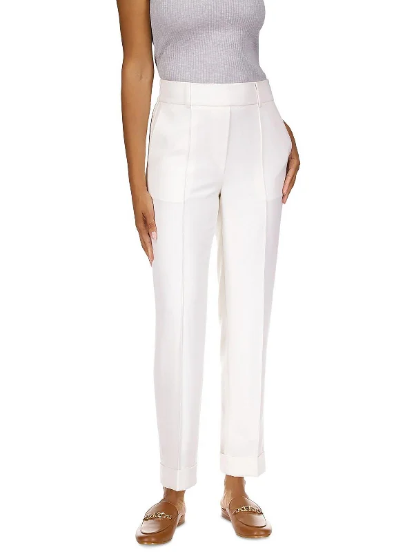 Petites Womens High Rise Cropped Straight Leg Pants