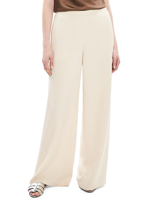 Petites Womens Textured High Rise Wide Leg Pants