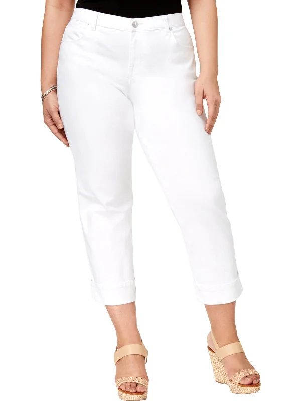 Plus Womens Cuffed Mid-Rise Capri Jeans