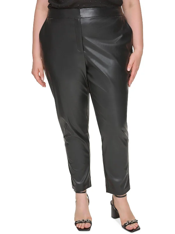 Plus Womens Faux Leather Office Ankle Pants