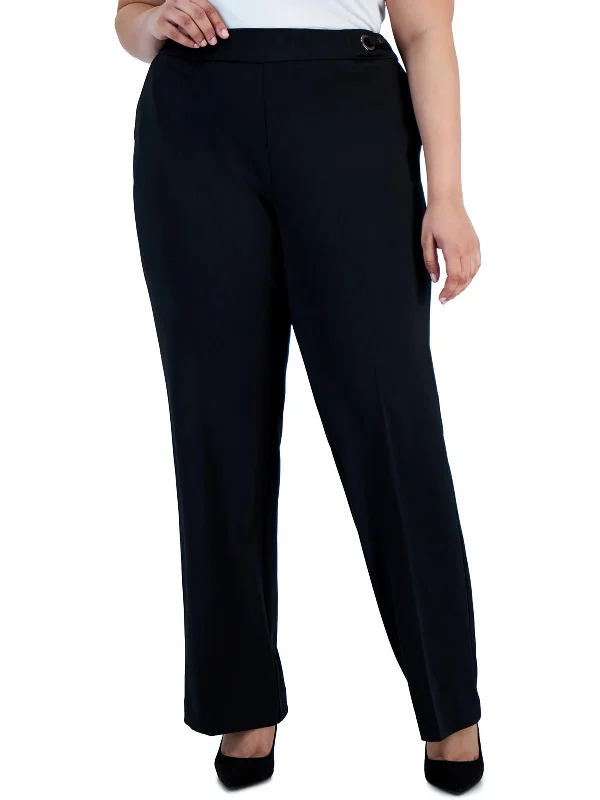 Plus Womens High Rise Stretch Straight Leg Pants