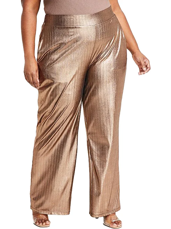 Plus   Womens Metallic Disco Wide Leg Pants