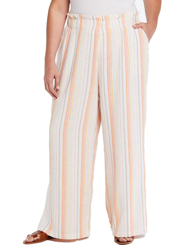 Plus   Womens Ruffled Striped Wide Leg Pants