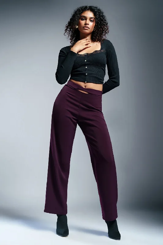 Ruby Wine Twisted Waist Korean Pants