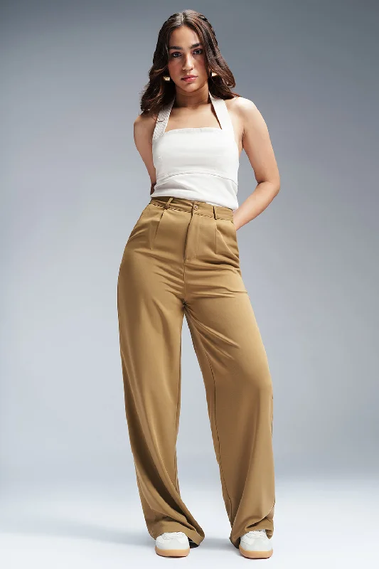 Toffee Brown Single Pleated Korean Pants