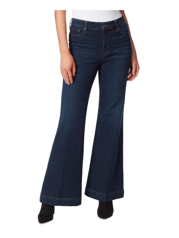 True Love Womens Solid Denim Wide Leg Jeans