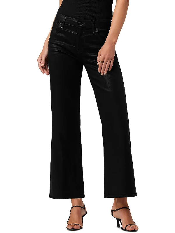 Womens Coated Denim Wide Leg Jeans