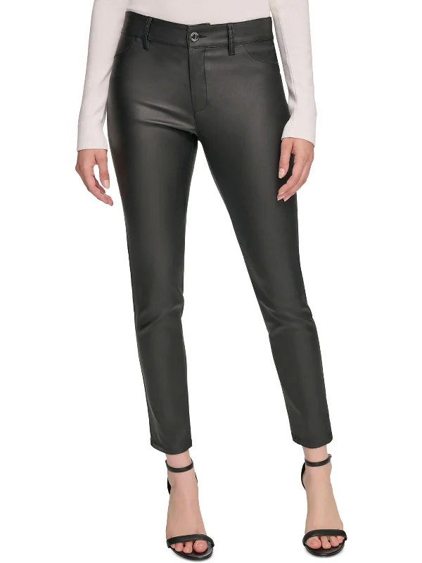 Womens Faux Leather Coated Skinny Pants