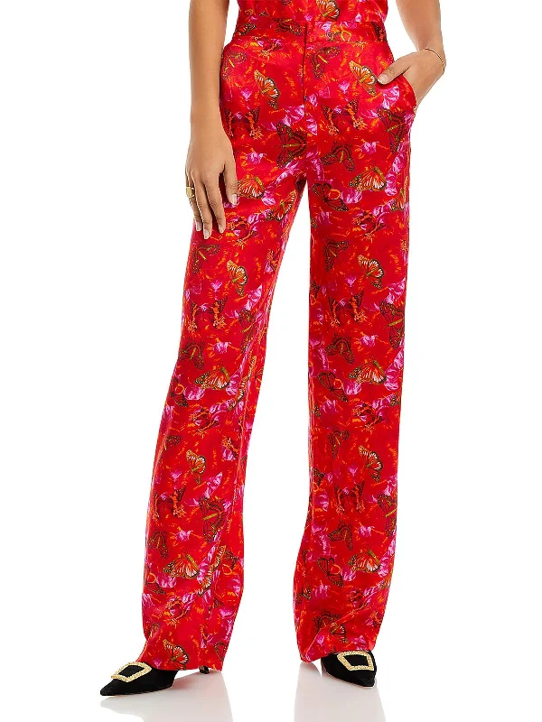 Womens High Rise Printed Straight Leg Pants