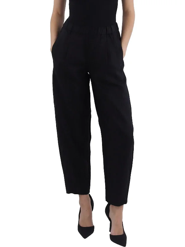 Womens Linen Pleated Ankle Pants