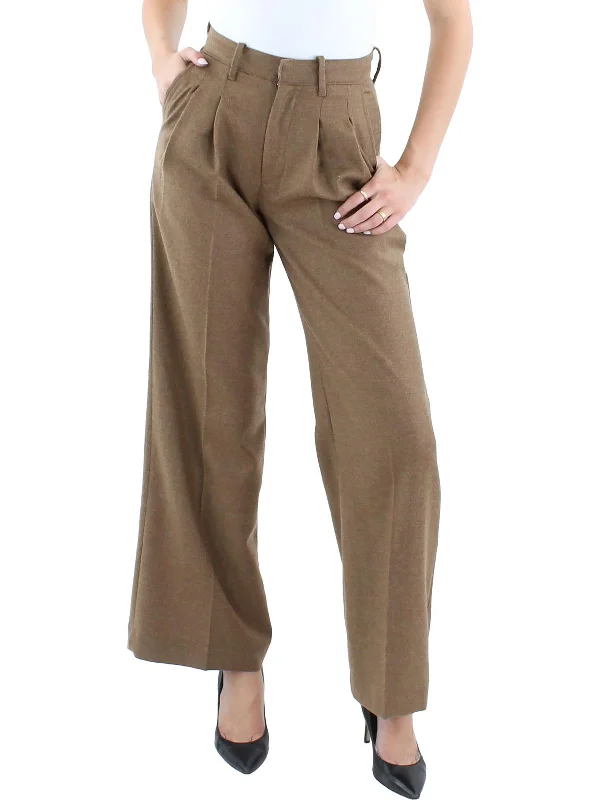 Womens Pleated Wool Wide Leg Pants