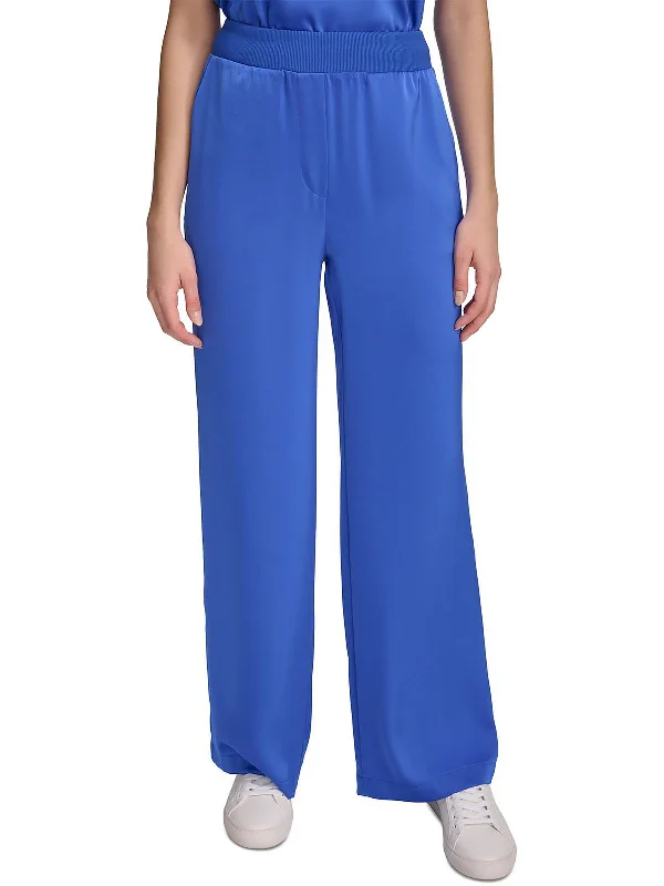 Womens Satin High Rise Wide Leg Pants