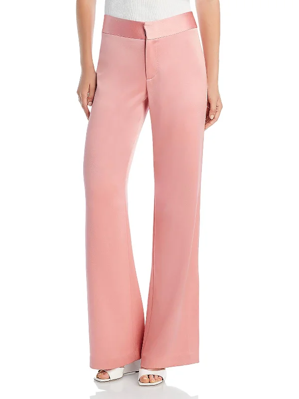 Womens Satin Solid Dress Pants