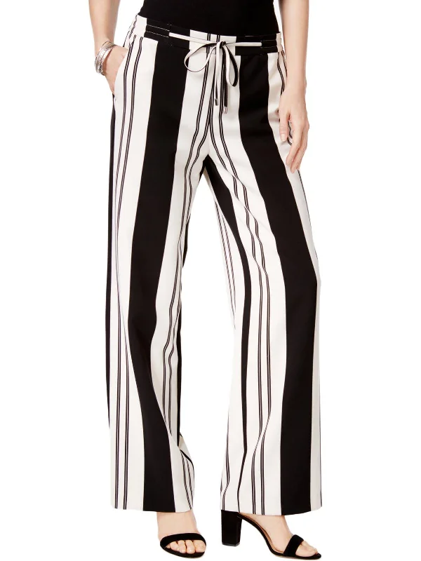 Womens Striped Tie Front Wide Leg Pants