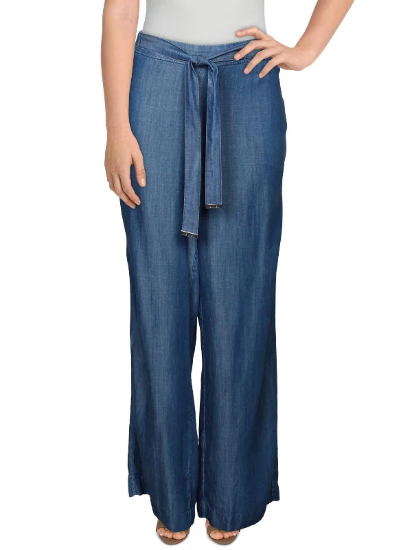 Womens Tencel Chambray Wide Leg Pants