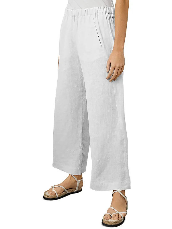 Womens Woven Linen Cropped Pants